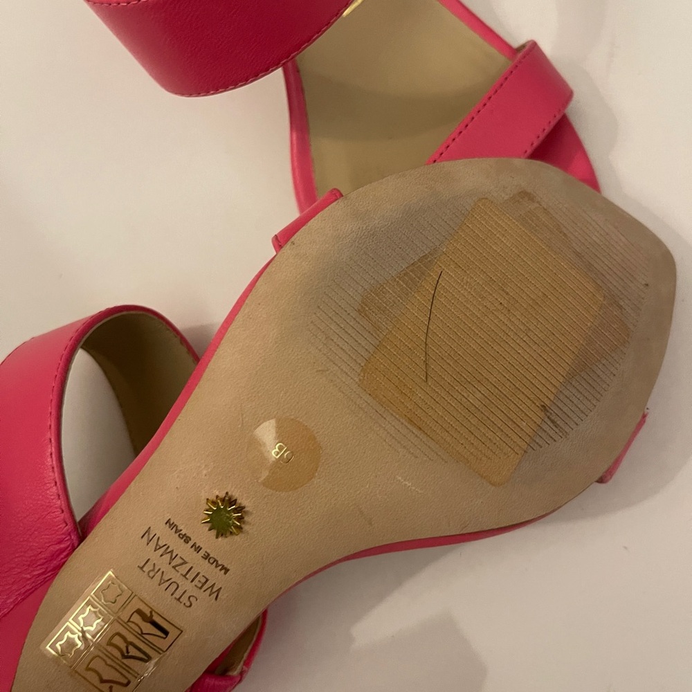 Stuart Weitzman Kristal Pink Leather Slide Sandals - Picture 5 of 5